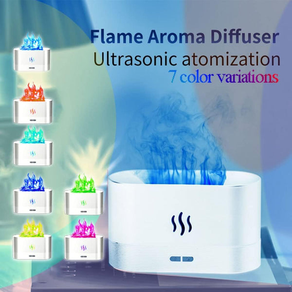 Upgraded 7 Color Flame Fireplace Air Aroma Essential Oil Diffuser,Usb Personal Desktop Noiseless Cool Mist Humidifier with Auto-Off Protection for