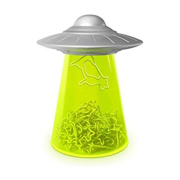 Genuine Fred Filing Saucer Paperclip Dispenser UFO Holder with Cow Paperclips, Space Themed Desktop Organizer Fun and Functional Desk Accessory