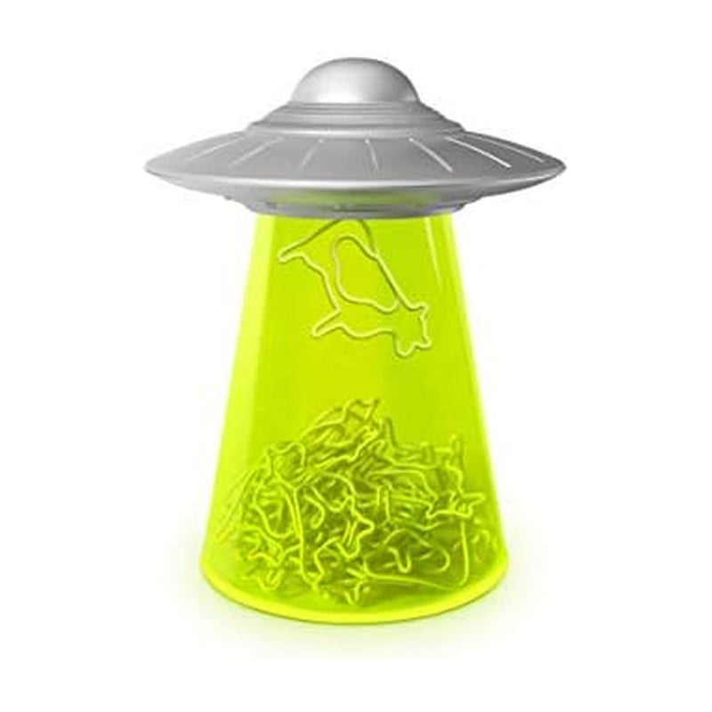 Genuine Fred Filing Saucer Paperclip Dispenser UFO Holder with Cow Paperclips, Space Themed Desktop Organizer Fun and Functional Desk Accessory