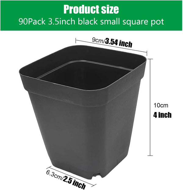 Square Nursery Pots 3.54Inches 90 Pcs Seedling Flower Post Plastic Thick Seed Start Germination for Plant Propagation,Sturdy Suit for 1020