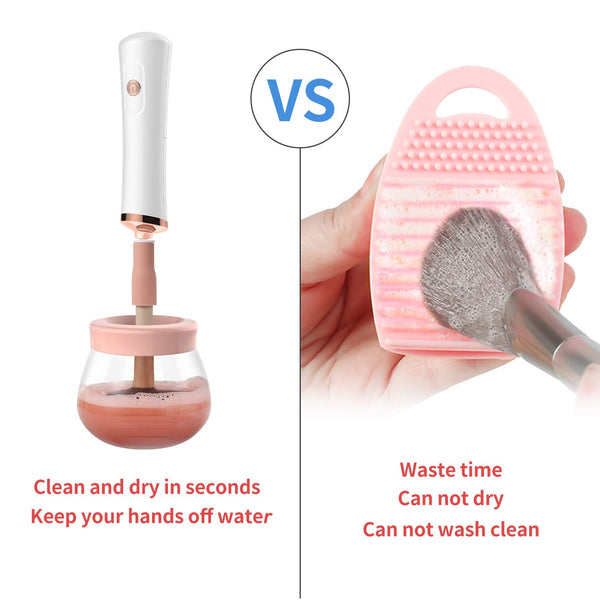 Senbowe Upgraded Makeup Brush Cleaner and Dryer Machine, Electric Cosmetic Automatic Brush Spinner with 8 Size Rubber Collars, Wash and Dry in