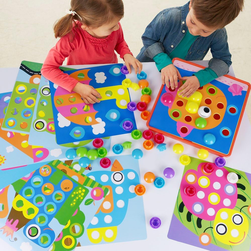 AMOSTING Matching Mosaic Pegboard – Sensory Early Educational Kids Activity, Gifts for Toddlers