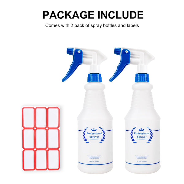 Plastic Spray Bottle, Empty Spray Bottles (2 Pack 24 Oz), All-Purpose Sprayer for Cleaning Solutions, Hair Spray, Bleach, Planting, BBQ, Mist &