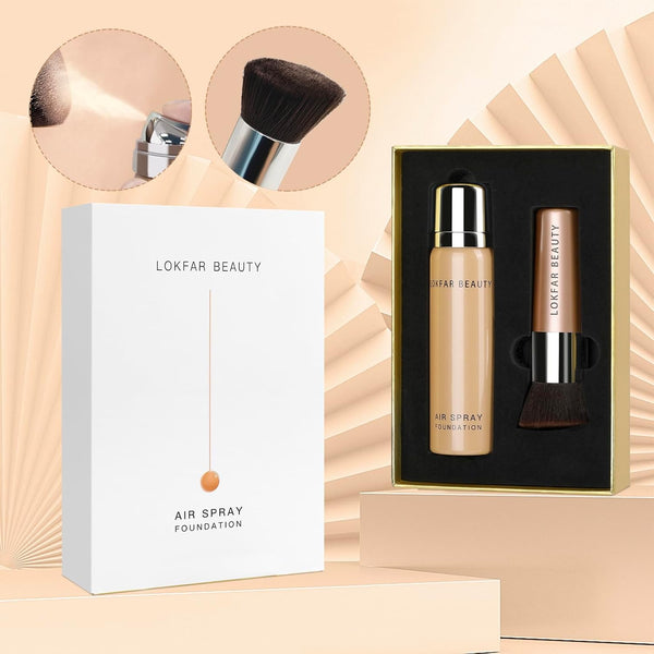 Airbrush Foundation Spray, Silky Mist Spray Makeup Kit with Brush, Full Coverage Foundation for Smooth Radiant Finish, Formula Breathable