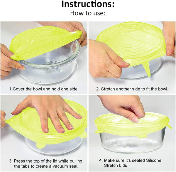 Reusable Beeswax Food Wrap- Silicone Stretch Lids - Reusable Produce Bags, Eco Friendly Food Storage, Dishwasher & Freezer Safe, Reusable Grocery