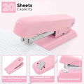 SKYDUE Pink Desk Accessories 10Pcs, 360-Degree Rotating Pen Holder, Stapler, Staple Remover, Tape Dispenser,2Pcs Tape Refills, Binder Paper Clips