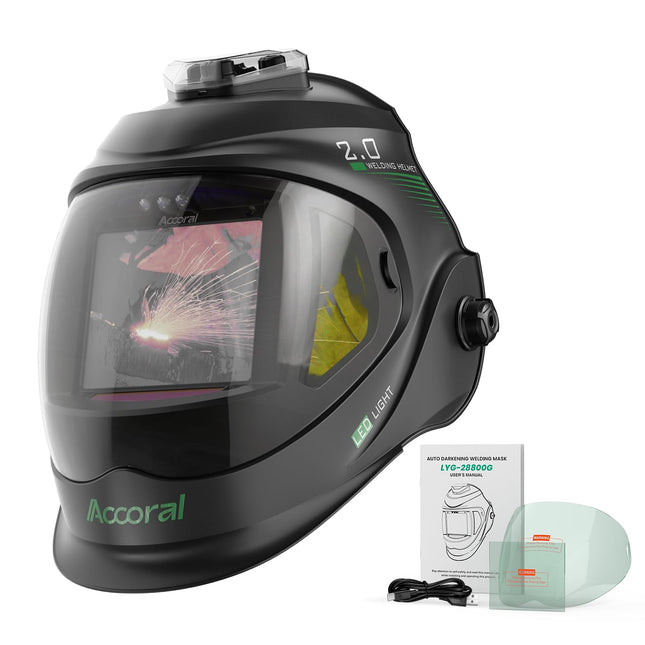 Panoramic View Auto Darkening Welding Helmet with Lightï¼1/1/1/1 True Color Solar Powered Welding Hood Maskï¼4 Arc Sen