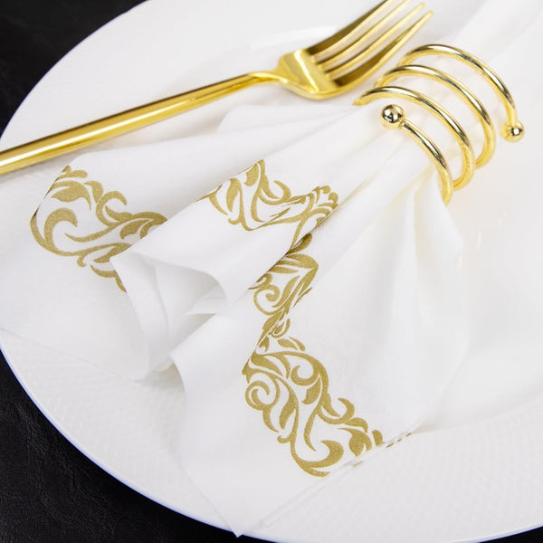 I00000 200 Pack Gold Napkins Disposable Hand Towels, Soft and Absorbent Christmas Bathroom Napkins Disposable, White and Gold for Christmas Party