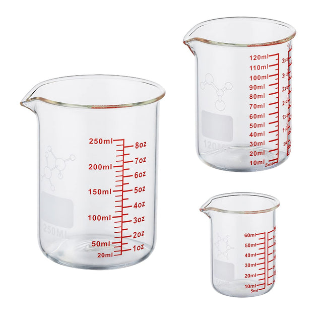 High Borosilicate Glass Measuring Cup Set-V-Shaped Spoutï¼Includes 60Ml(2Oz), 120Ml(4Oz), and 250Ml(8Oz) Glass Measurin