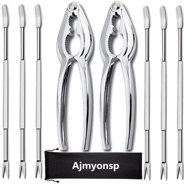 Lobster Crackers and Picks Set, 8Pcs Crab Leg Cracker Tools - Stainless Steel Seafood Crackers & Forks Nut Cracker Set &
