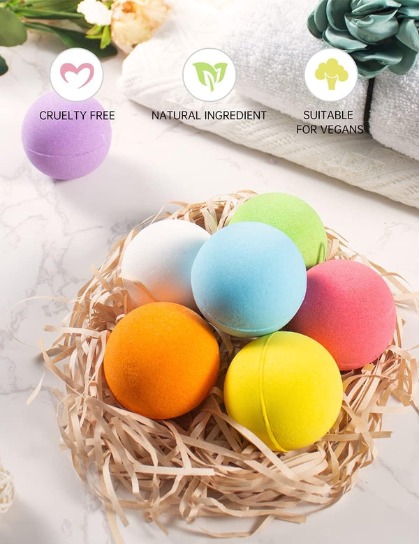 Aofmee Bath Bombs, 7pcs Bubble Bath Bombs for Women, Natural Handmade Fizzies Gift Set, Spa Organic Bathbombs for Kids, Essential Oil Personal