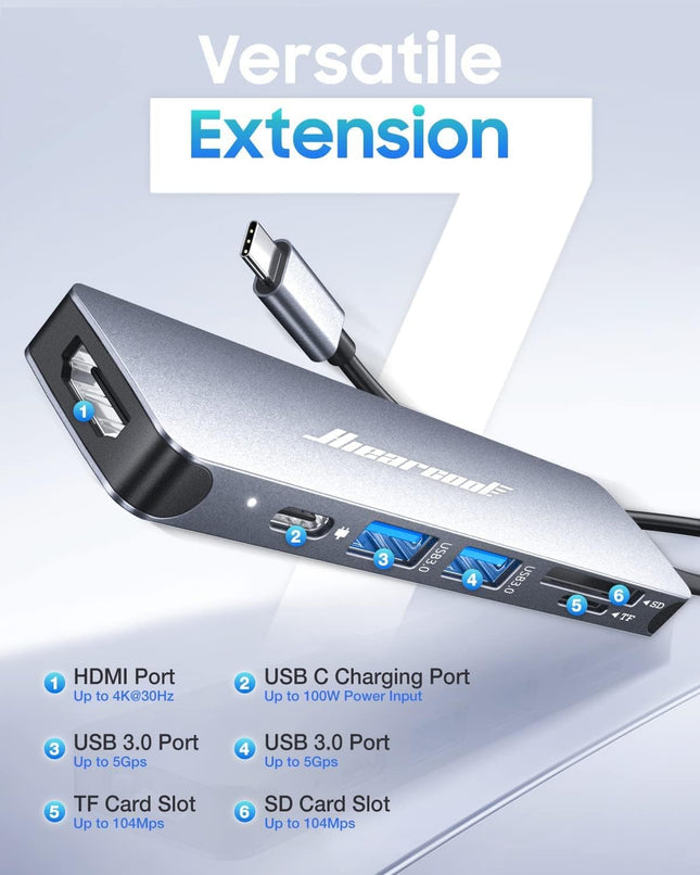 Hiearcool USB C Hub, USB-C Multi-Port Adapter for Macbook Pro, 7IN1 USBC to HDMI Hub Dongle Compatible for Laptops and O