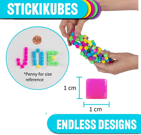 KOMARC GAMES Stickikubes, Mini Stacking Cubes That Stick to Anything, Non Toxic Kid Safe Sticky Blocks, Creative Construction Toy - 125 Cubes, 5