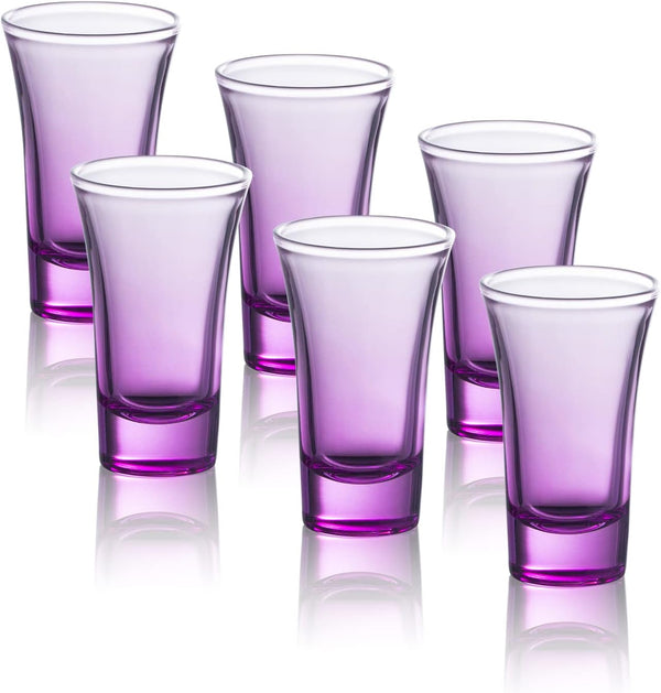 M&N HOME Purple Ombre Shot Glasses, 6-Pack Colored Whiskey & Tequila Glasses, 2 Oz round Gradient Purple