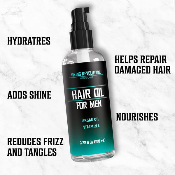 Viking Revolution Hydrating Hair Oil for Men - Mens Hair Oil Men with Vitamin E Dry Hair Oils with Argan Oil - Sunflower Seed Oil Hair Serum