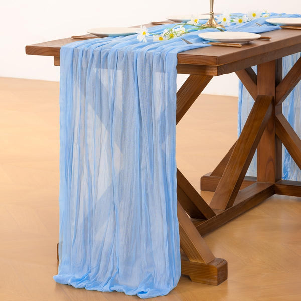 Socomi Blue Summer Cheesecloth Table Runner Light Blue Boho Rustic Gauze 120 Inch 10FT Cheese Cloth Runner for Wedding Party Baby Shower Birthday