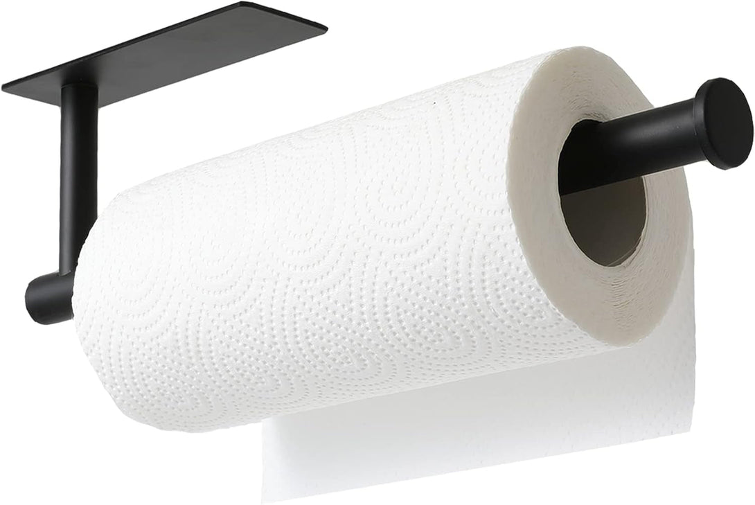 Theaoo Paper Towel Holder - under Cabinet Paper Towel Holder for Kitchen, Adhesive Paper Towel Roll Rack for Bathroom Towel, Wall Mounted Matte Black Paper Towel Rack, SUS304 Stainless Steel