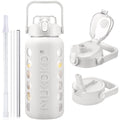 MUKOKO Glass Water Bottles 64Oz with 2 Lids, Half Gallon Drinking Bottle with Straws and Measurements, 2L Sports Drink Jug with Silicone Sleeve,