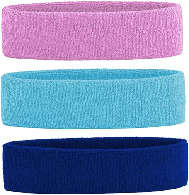 3 Pack Men & Women Sweatband Headband Terry Cloth Moisture Wicking for Sports Tennis Gym Work Out