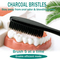 Large Long Head Toothbrush, 4-Pack, Upgraded Hard & Firm Charcoal Bristles, Whitening Teeth, Removing Plaque, Brace, Cigarette, Coffee and Other