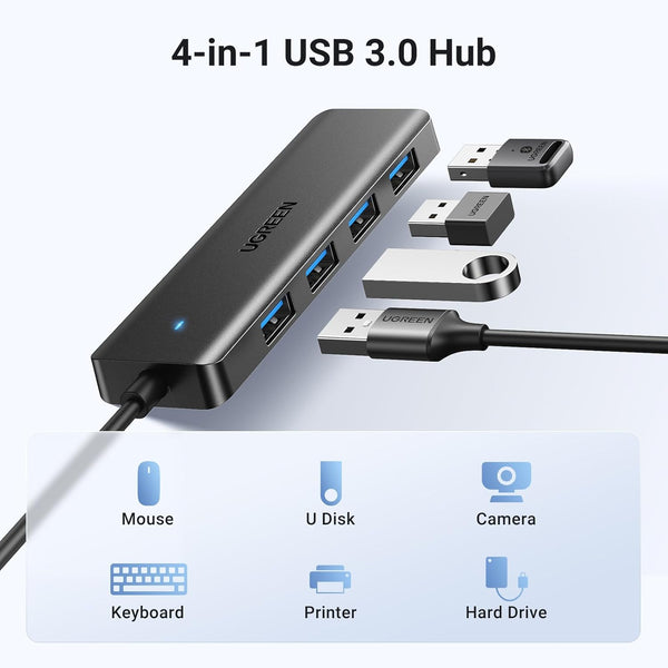 UGREEN USB 3.0 Hub, 4 Ports USB a Splitter Ultra-Slim USB Expander for Mouse, Keyboard, Flash Drive, U Disk, Printer Compatible with Laptop,