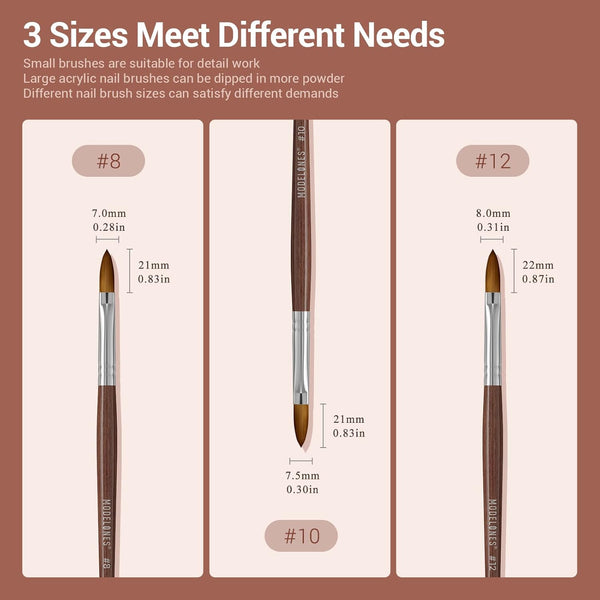 MODELONES Acrylic Nail Brush 100% Pure Kolinsky Hair Bristles Oval Crimped Shaped Sturdy Wooden Handle Acrylic Powder Nail Art Brush Professional
