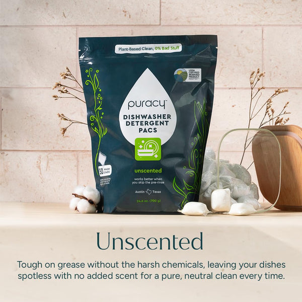 Puracy Dishwasher Pods, Natural Dishwasher Detergent, Free & Clear Dish Tabs - Enzyme-Powered, Spot & Residue Free - Tiktok Trend Items, Must
