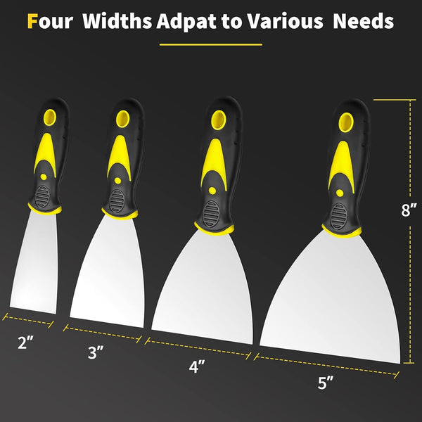 Putty Knife, 4Pcs Spackle Knife Set (2, 3, 4, 5 In), Stainless Steel Paint Scraper, Taping Knife Tool for Repairing Drywall, Removing Wallpaper,