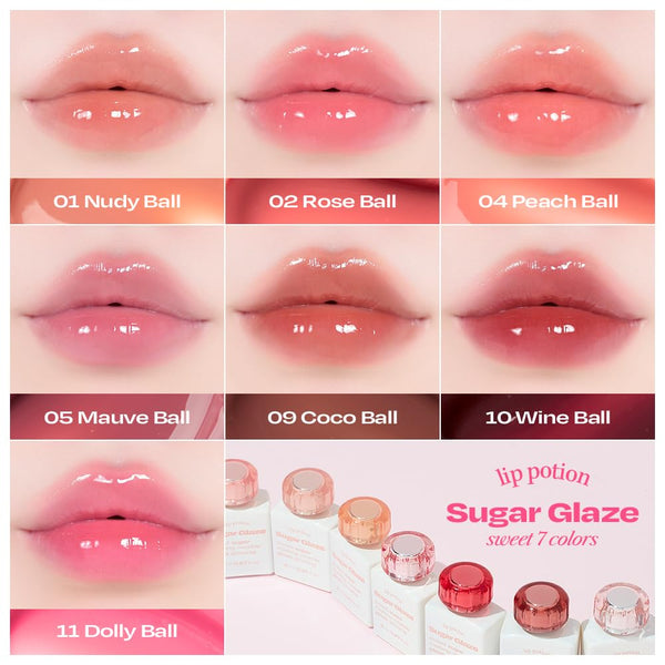 Lip Potion Sugar Glaze Tint | K-Beauty High-Shine & Long-Lasting Lip Tint | Hydrating, Non-Sticky Glossy Finish | 7 Shades | 0.3 Oz (No.5 Mauve Ball)