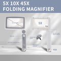 Magnifying Glass with Light, 5X 10X 45X Rechargeable Magnifier with 20 LED Light, 3 Modes Folding Lighted Magnifying Glass Handheld for Seniors
