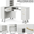 Paddie L-Shaped Manicure Table Nail Station with Shelves, Nail Tech Table Nail Table Station W/Dust Collector, Storage Cabinets, Drawers, Metal