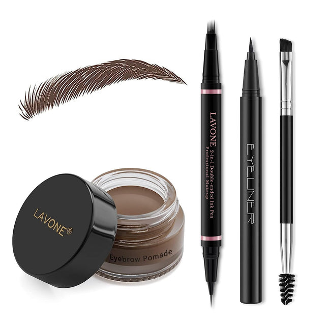 LAVONE Eyebrow Pencil Makeup Kit Waterproof 2-IN-1 Microblading Pen/Pomade Eyeliner and Dual-ended Brush, Brow Pencil Ki