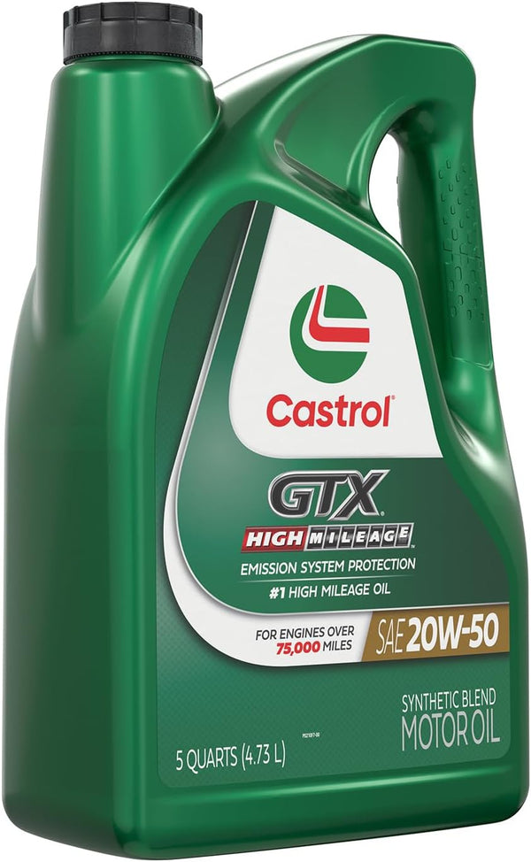 Castrol GTX High Mileage 20W-50 Synthetic Blend Motor Oil, 5 Quarts