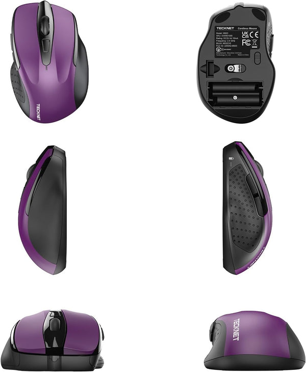 TECKNET Wireless Mouse, 2.4G Ergonomic Optical Mouse, Computer Mouse for Laptop, PC, Computer, Chromebook, Notebook, 6 Buttons, 24 Months Battery
