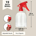 Juvale 12 Pack Refillable 16Oz Plastic Spray Bottles - All-Purpose Red Spray Bottle for Hair, Cleaning Solutions, Plants, with Adjustable Nozzle