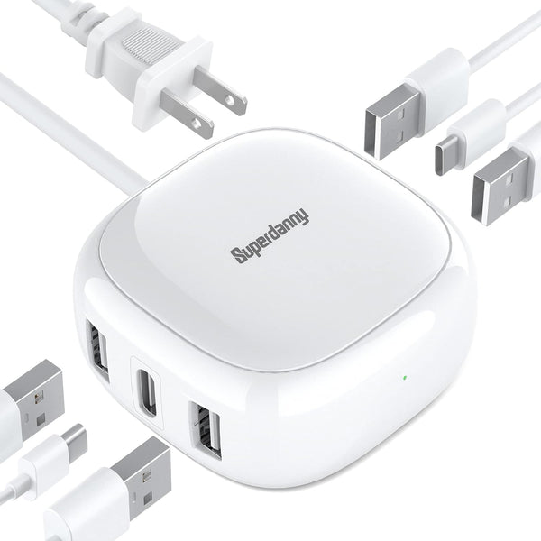 SUPERDANNY 6-Port USB Charger, 40W 8A Mini USB Charging Station, Charging Station for Multiple Devices, 4Ft Cable, Compatible with Iphone, Ipad,