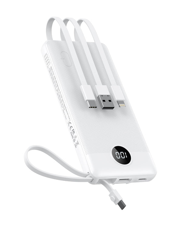 VEEKTOMX Portable Charger with Built in Cables 10000Mah, USB C Power Bank with 5 Outputs and LED Display, Small & Slim Battery Pack Compatible