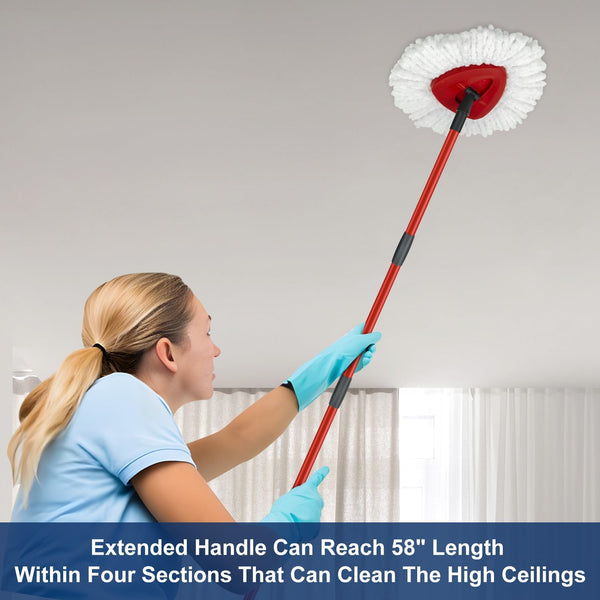 Mop Replace Heads Mop Handle and Mop Base Replacement for O Cedar EasyWring 1-Tank Spin Mop System, 2 Microfiber Mop Head Refills, 4-Section Iron