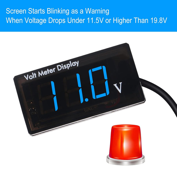 2Pcs DC 12V Car Digital Voltmeter Gauge LED Display DC 5-28V Voltage Mete Waterproof Voltage Display Voltmeter Gauge Meter Power Energy LED Volt