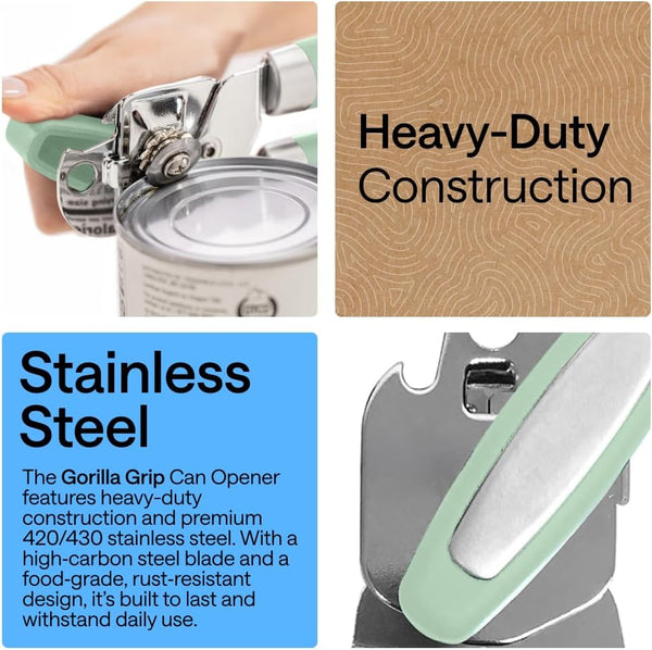 The Original GORILLA GRIP Heavy Duty Stainless Steel Smooth Edge Manual Can Opener and Bottle Openers, Soft Ergonomic Handle, Oversized Handheld