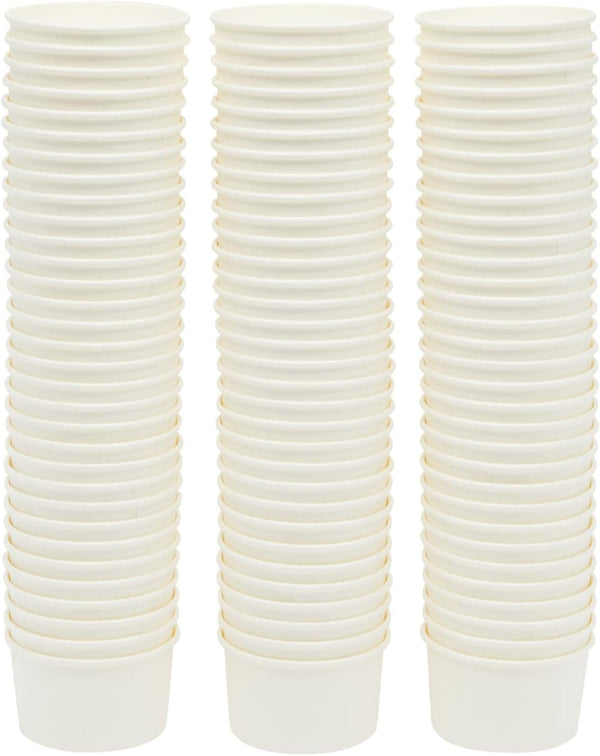 Juvale 100 Pack Disposable Paper Ice Cream Cups, Dessert Bowls for Sundae Bar, Frozen Yogurt (White, 8 Oz) - Ice Cream Sundae Bar Supplies