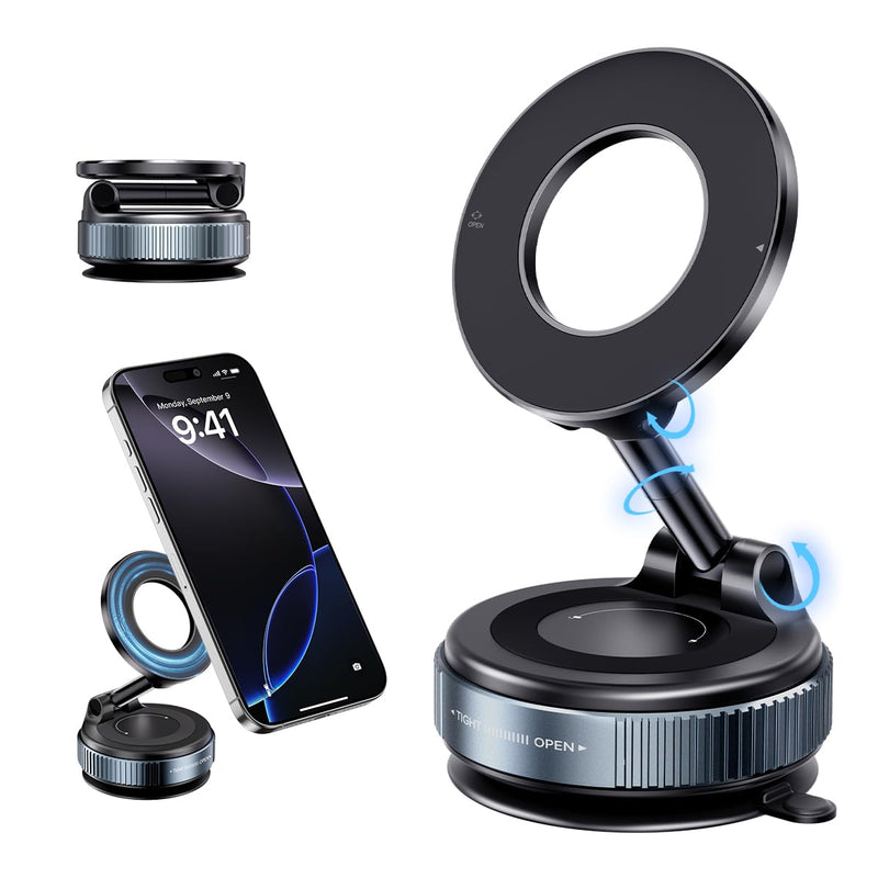 Vacuum Suction Magnetic Phone Holder, Strong Suction Magnetic Car Phone Holder Mount Foldable Phone Stand for Iphone16/15/14/13/12,