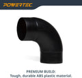 POWERTEC 70105 4" Elbow Dust Hose Connector, Black, 4", 90 Degree Elbow