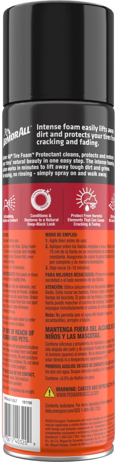 Armor All Tire Foam, Tire Cleaner Spray for Cars, Trucks, Gifts for Dad, Motorcycles, 20 Oz Each, 1.25 Pound (Pack of 1)