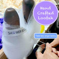 SHOWER BOUQUET Loofah-Charcoal Back-Scrubber & Bath-Sponge Set // 1 Long-Handle-Back-Brush Plus 2 Extra Large 75g Soft Mesh Loofa-Lufa-Loufa Puff