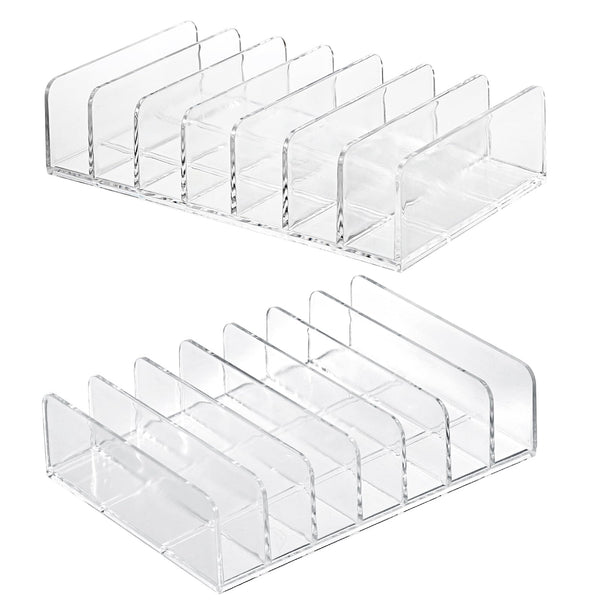 Hipiwe Clear CD Holder - 7 Slot CD Storage Box CD DVD Display Rack Tray Holds up to 14 Standard CD Cases, Tabletop Plastic File Divider for Paper