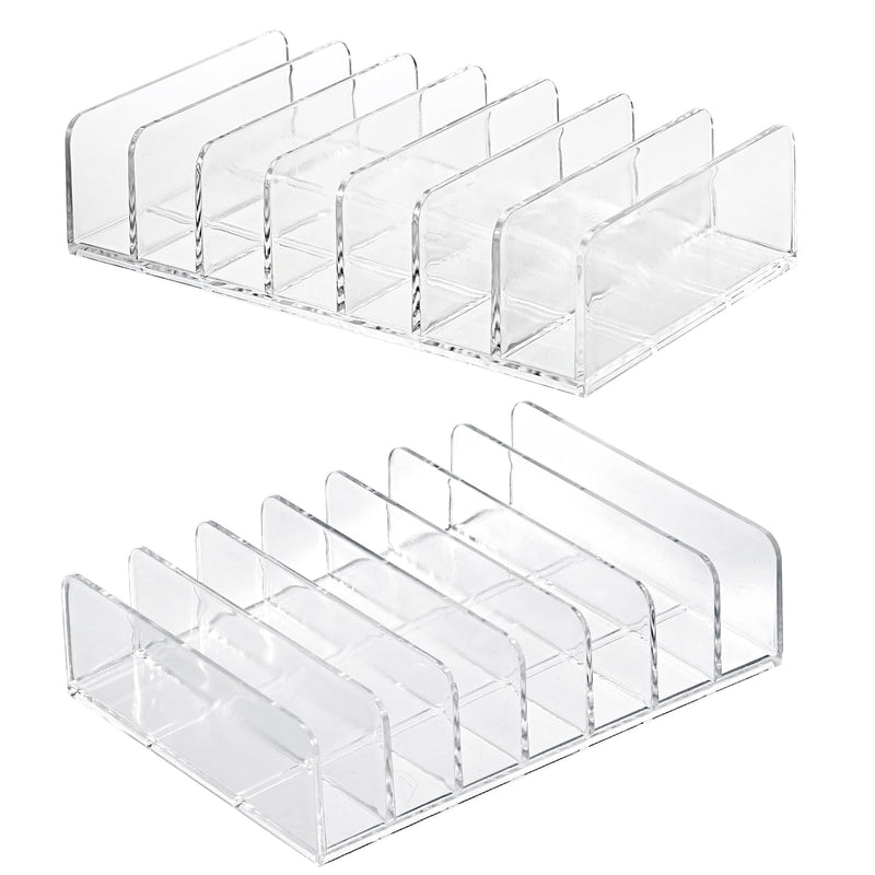 Hipiwe Clear CD Holder - 7 Slot CD Storage Box CD DVD Display Rack Tray Holds up to 14 Standard CD Cases, Tabletop Plastic File Divider for Paper