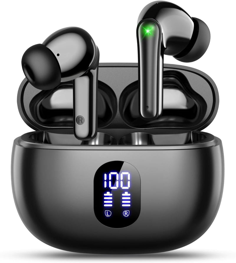 Wireless Earbuds, Bluetooth Ear Buds with Big Bass Stereo Sound, 48 Hours Playtime, Lightweight In-Ear Fit Earphones, IPX7, Hands-Free Calls with