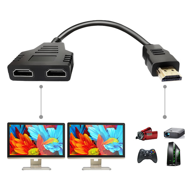 BATU HDMI Splitter Adapter Cable - Splitter 1 in 2 Out Male to Dual HDMI Female 1 to 2 Way for HD, LED, LCD, TV, Support