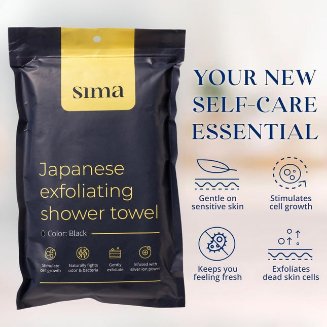 Exfoliating Washcloth Face & Body Scrub Towel - Japanese Exfoliating Towel with Hexagon Fibers, Body Scrubber with 2 Sid